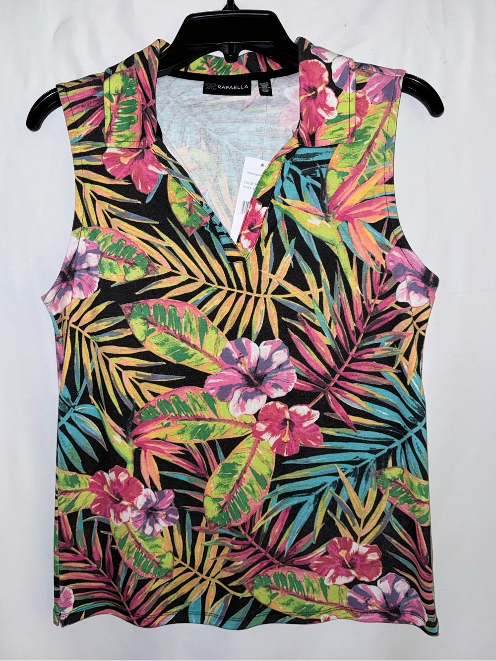 NWT Rafaella Vibrant Multicolored Tropical Print Sleeveless Polo Top Size Medium